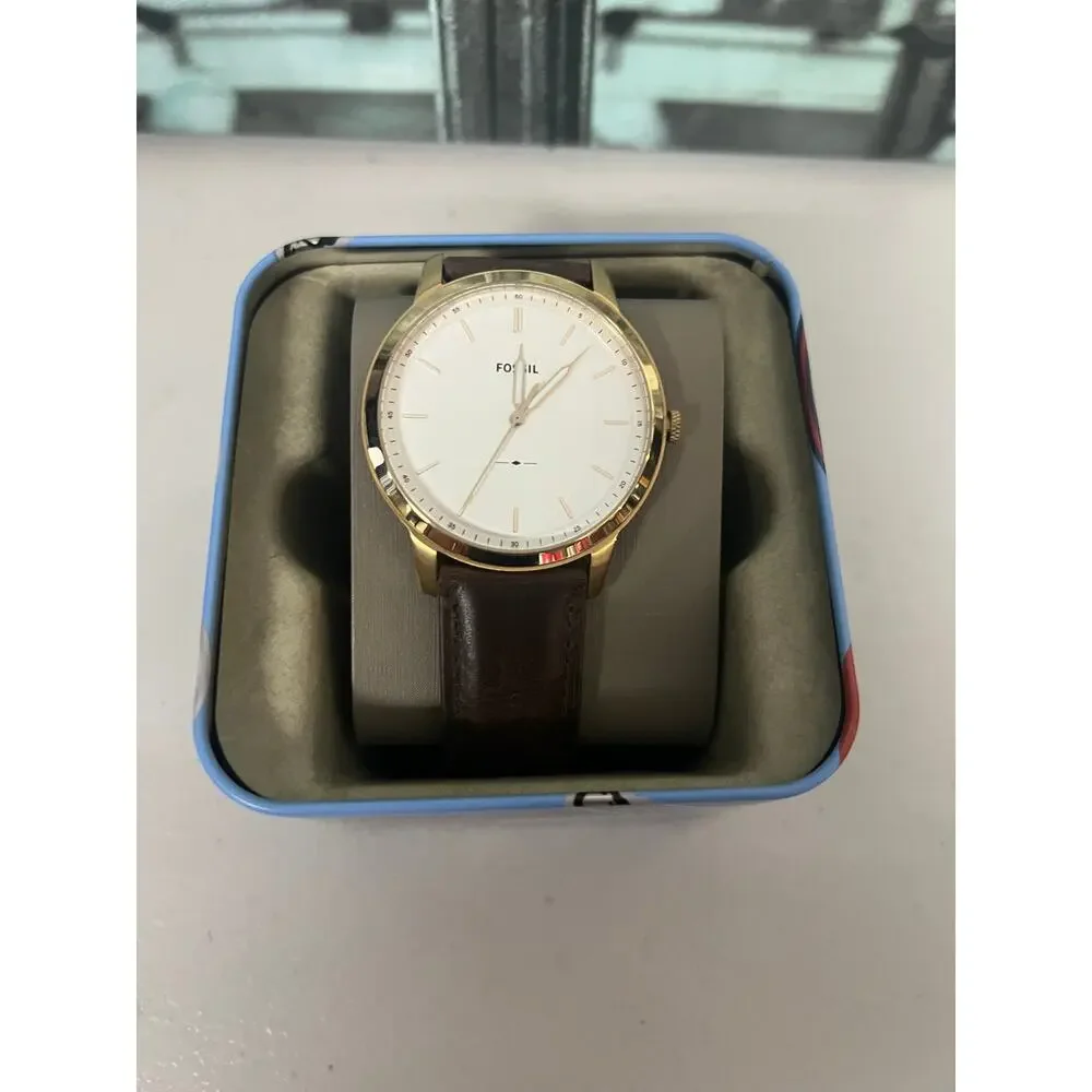 Fossil FS5397 Minimalist Gold Tone Dark Brown Leather Men’s Dress Watch